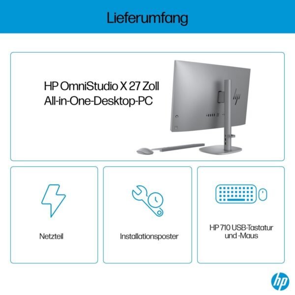 HP OmniStudio X 27-cs0770ng, All in One PC mit 27 Zoll Display, Intel® Core™ Ultra 7 Prozessor, 32 GB RAM, 1000 GB SSD, Silber