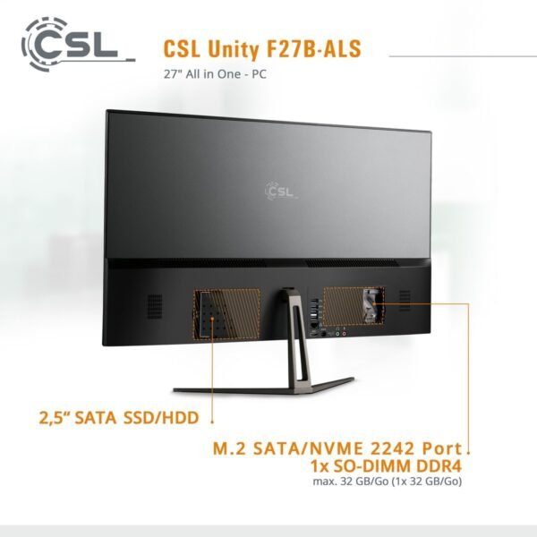 CSL Unity F27B-ALS, All-in-One-PC mit 27 Zoll Display, 16 GB RAM, 2000 GB SSD, Schwarz