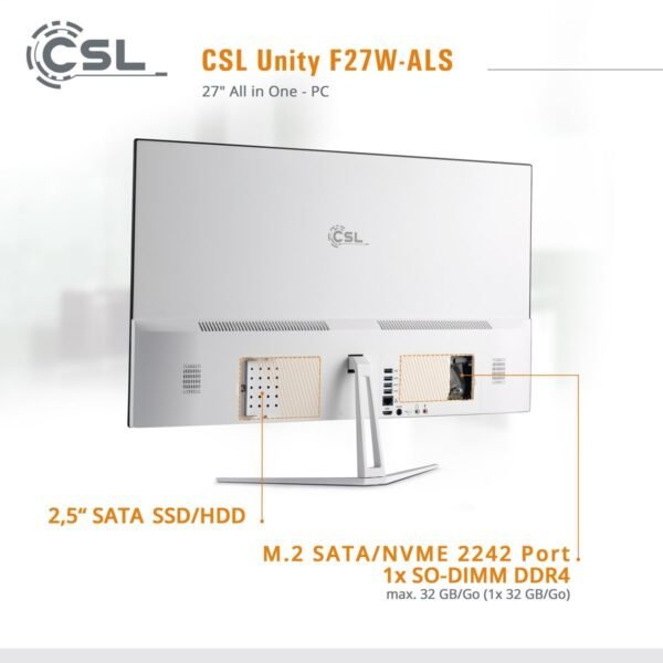 CSL Unity F27W-ALS, All-in-One-PC mit 27 Zoll Display, 8 GB RAM, 2000 GB SSD, Weiß