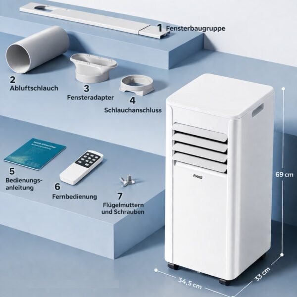 4251168399789_4.jpg JUNG RAKS PRO AIR 9 9000BTU mobiles Klimagerät Weiß (Max. Raumgröße: 20 m², EEK: A)
