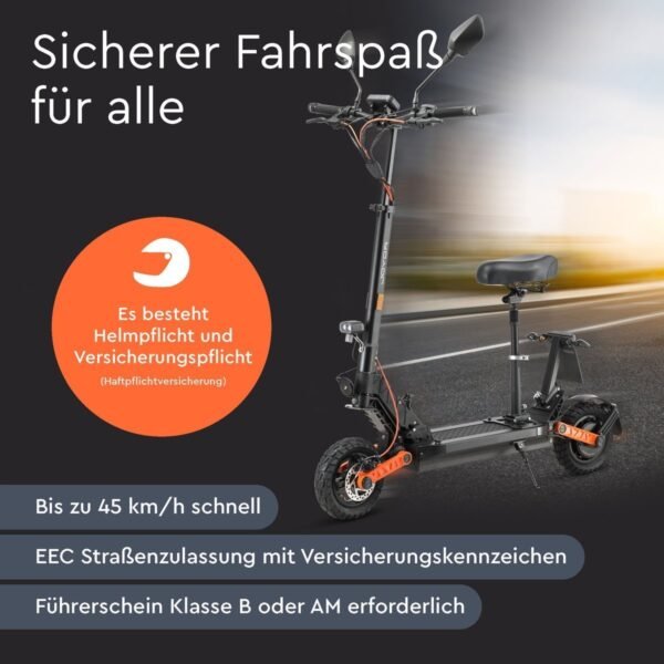 JOYOR S8E Elektroroller mit Sitz 45 km/h E-Scooter (10 Zoll, Schwarz)