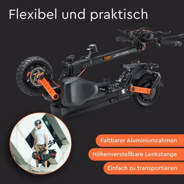 JOYOR S8E Elektroroller mit Sitz 45 km/h E-Scooter (10 Zoll, Schwarz)