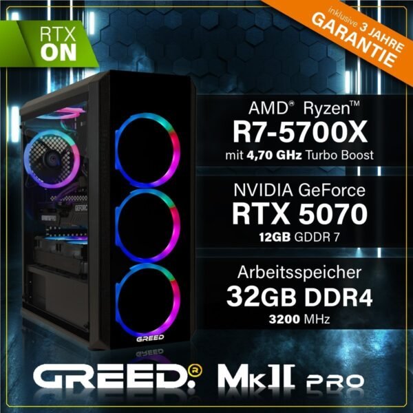 4742024631421_3.jpg GREED MK2 Pro AMD – 32GB RAM, Gaming PC mit AMD Ryzen™ 7 Ryzen 7 5700X Prozessor, 32 GB RAM, 1 TB SSD, NVIDIA GeForce RTX™ 5070, Windows 11 Pro