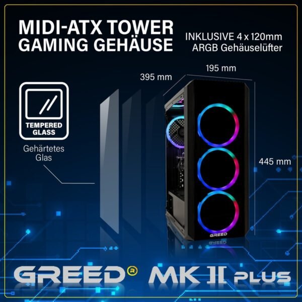 4742024632824_2.jpg GREED MK2 Plus AMD – 4K, Gaming PC mit AMD Ryzen™ 7 7 5700X Prozessor, 32 GB RAM, 1 TB SSD, AMD Radeon™ RX 9060 XT, Windows 11 Pro