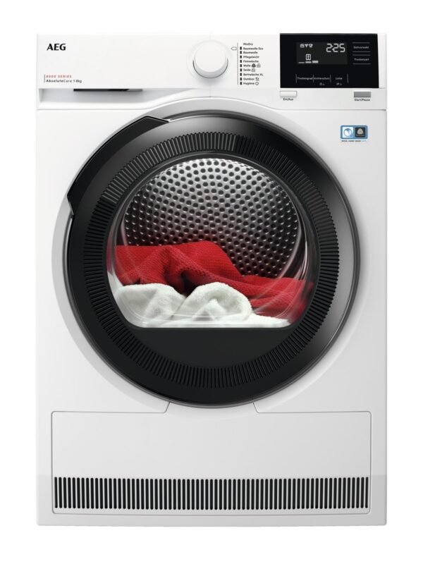 7332543840687_1.jpg AEG TR8T60685 Wärmepumpentrockner Serie 8000 AbsoluteCare® mit Trommelsteuerung (8 kg, Weiß / Schwarz / Weiß)
